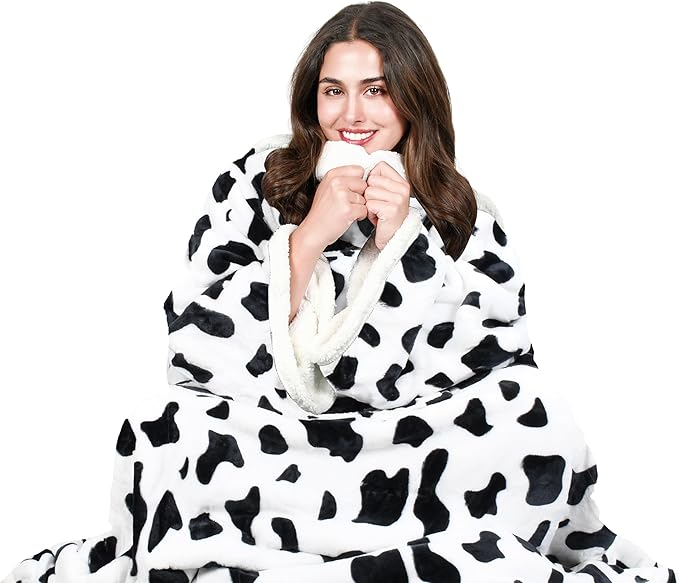 Tirrinia Sherpa Wearable Blanket With Sleeves, Full Body Throw Reading Wrap TV Blankets - Bloomnest