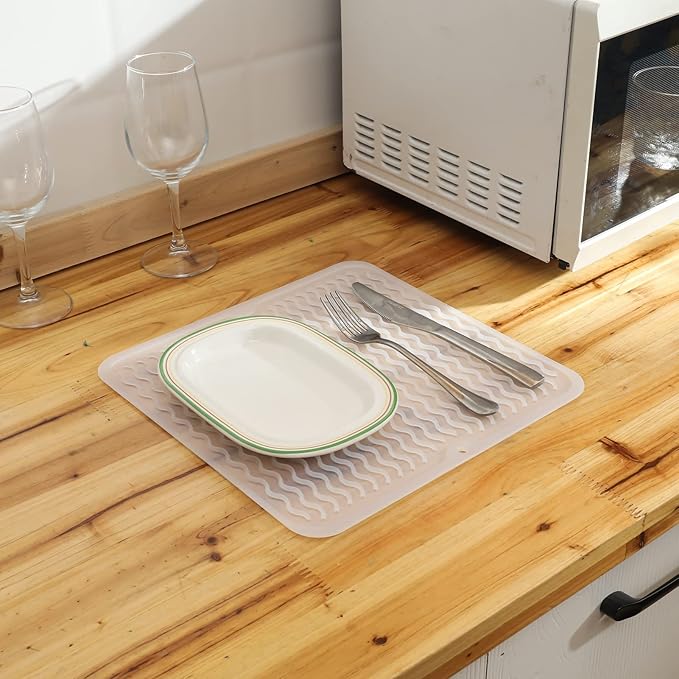 Silicone Dish Drying Mat for Multiple Usage,Easy clean,Eco-friendly,Heat-resistant Silicone Mat for Kitchen Counter or Sink,Refrigerator or Drawer liner Translucent M 12 inches x 12 inches - Bloomnest