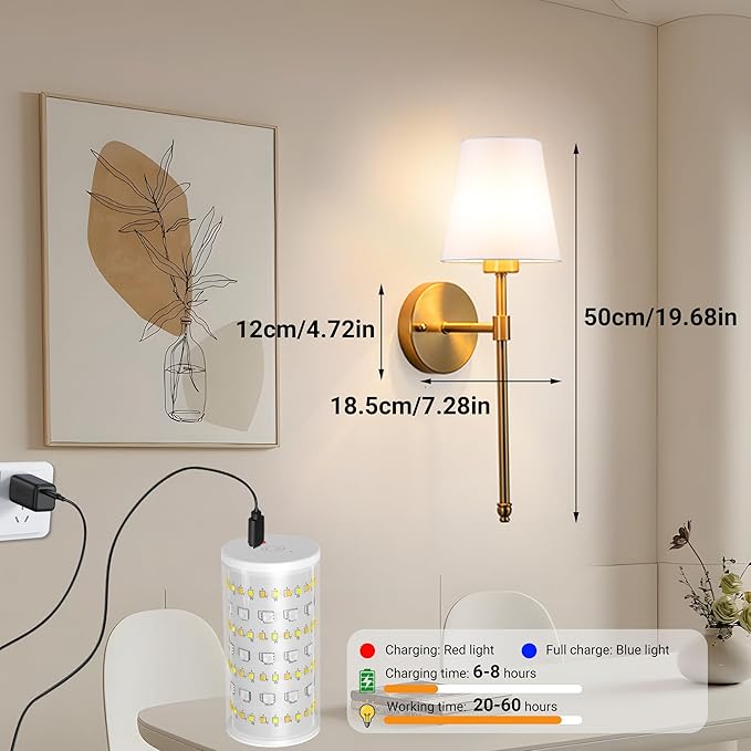 Battery Operated Wall Sconces Set Of 2, Wireless Battery Wall Light With 10000mAh RGB Rechargeable Magnetic Bulb, Rechargeable Wall Sconce With Remote Control For Bedroom, No Electrician Required - Bloomnest