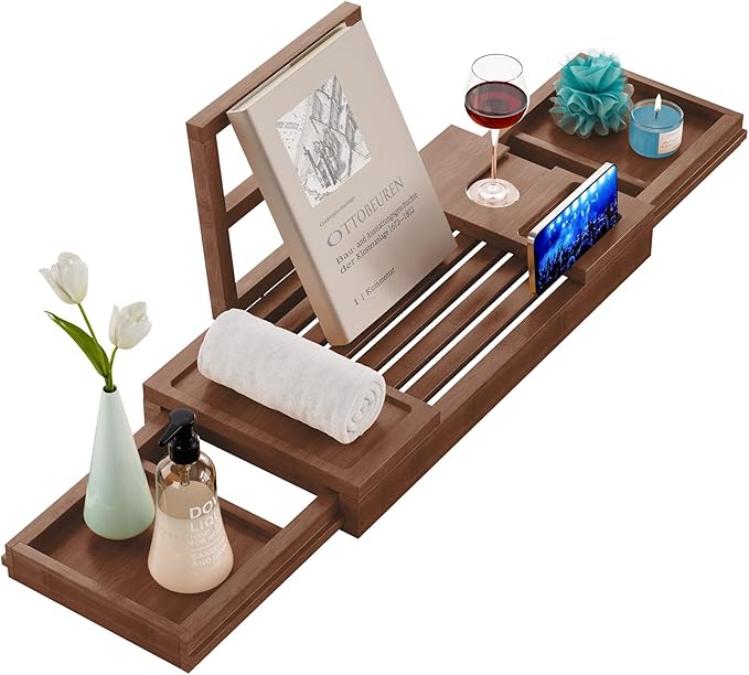 Yirilan Bamboo Bathtub Tray, Expandable Bathroom Tray,Browm - Bloomnest