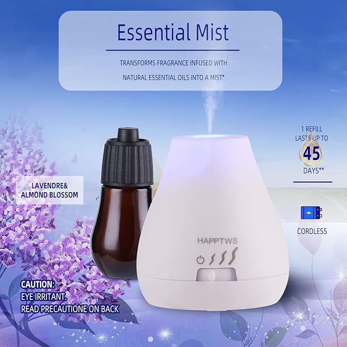 HAPPTWS Essential Oil Diffuser - Waterless Diffuser 3 Timer Settings Battery Powered for Bedroom Yoga Room Toilet Pet Room White - Bloomnest