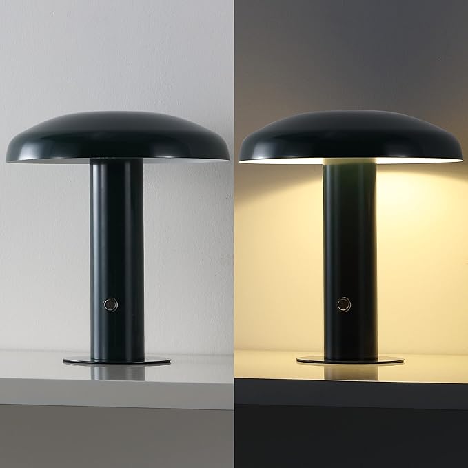 JONATHAN Y JYL7114D Suillius 11" Contemporary Bohemian Rechargeable/Cordless Portable Iron Integrated LED Mushroom Table Lamp Modern, Coastal Bedside Desk Nightstand Lamp, Forest Green - Bloomnest