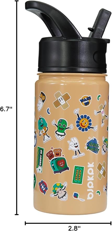 BJPKPK Insulated Water Bottle with Straw Lid, 15 oz Stainless Steel Metal Water Bottles, Reusable Leak Proof BPA Free Water Bottles, Cups, Thermo, Spring Party-Brown - Bloomnest