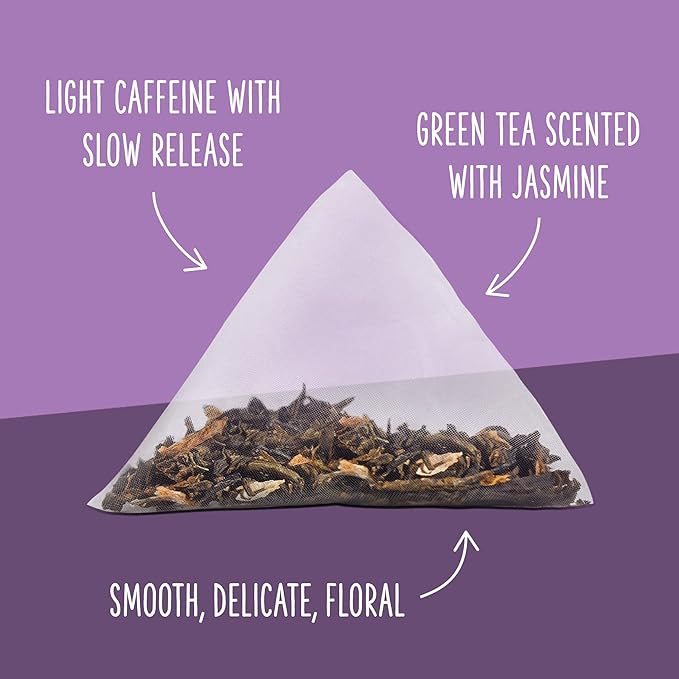 Two Leaves and a Bud Jasmine Green Tea Bags, 15 Count (Pack of 6) Whole Leaf Green Tea in Pyramid Sachet Bags, Compostable Sachets, Delicious Hot or Iced with Milk or Sugar or Honey or Plain - Bloomnest