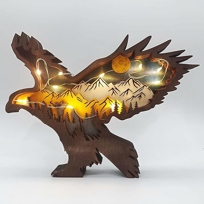 Drawelry 3D Wood Carving Animals Lamp Home Decorative, Cute Bear Family Elephant Presents Ideas Christmas Living Room Office Decor Warm LED Night Lights Gift for Friend Daughter Son Mom Dad (Eagle) - Bloomnest