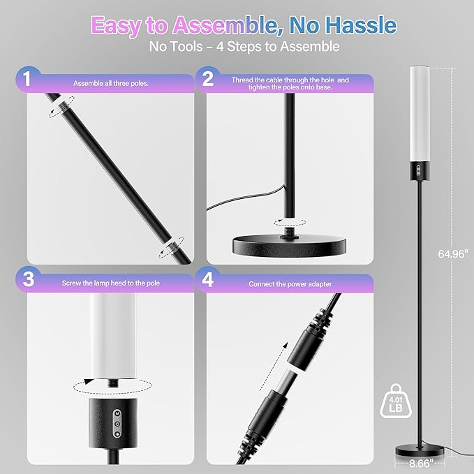 Cylindrical Floor Lamp with RGB, Led Corner Lamp with Remote Control & Warm Cool White Light, Standing Floor Lamp for Living Room, Bedroom, Office - Bloomnest