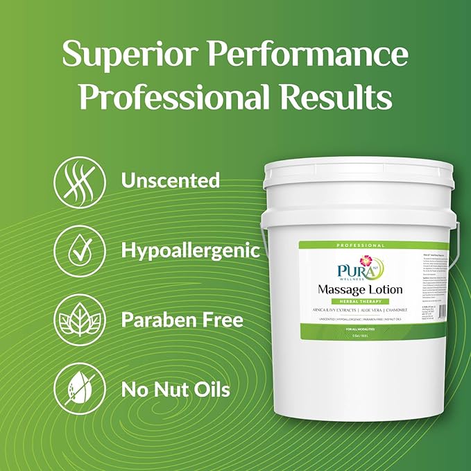 Herbal 5 Gallon Massage Lotion, Hypoallergenic Formula for Muscle Relief, Professional Deep Tissue, Skin Hydrating, Unscented for Physical Therapy Recovery, Therapeutic - Bloomnest