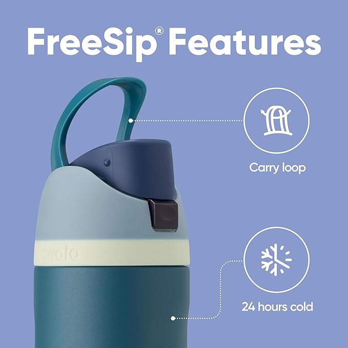 Owala FreeSip Insulated Stainless Steel Water Bottle with Straw, BPA-Free Sports Water Bottle, Great for Travel, 24 Oz, Denim Owala