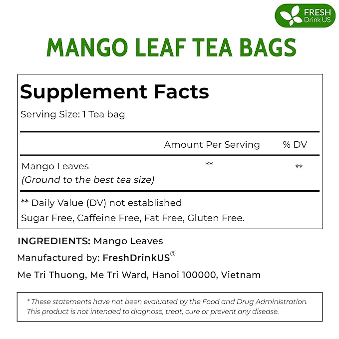 FreshDrinkUS Premium 60 Mango Leaf Tea Bags, 100% Natural & Pure. Loose Leaf Herbal Tea. No Sugar, No Caffeine, No Gluten, Vegan - Bloomnest