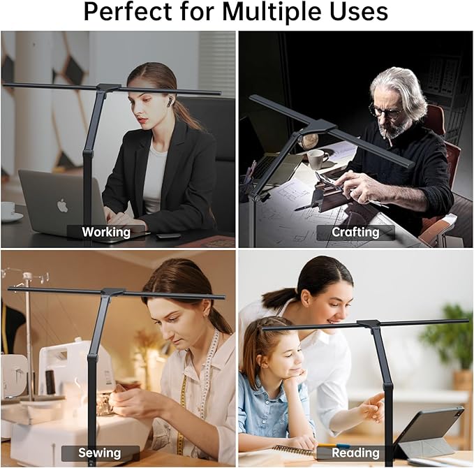 LED Desk Lamp for Home Office, 24W Eye-Caring Reading Light with Clamp, USB Charging Port, 7 Brightness 5 Color Mode, Memory Function, Auto-Off Timer, Swing Arm Architect Table Lamp for Study - Bloomnest