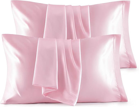 Bedsure King Size Satin Pillowcase Set of 4 - Pink Silky Pillow Cases for Hair and Skin, 20x36 Inches, Pillow Covers with Envelope Closure, Similar to Silk, Gifts for Women & Men - Bloomnest