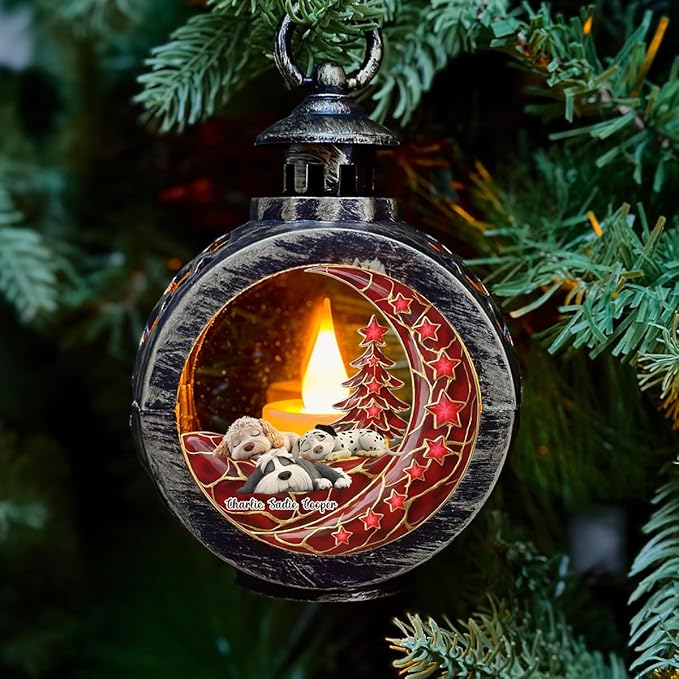 Wrappiness Personalized Dog Memorial Lantern - Dog Sleeping Custom Breed Christmas Hanging Light for Tree Indoor Remembrance Keepsake for Loss of Pet, Sympathy Gift for Pets Passing Away - Bloomnest