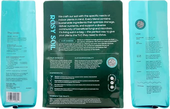 Rosy Soil Indoor Potting Soil for House Plants - Organic Potting Soil Mix for Indoor Plants - Enriched w/Root-Boosting Biochar for Foliage Plants, Flowers, Herbs - Peat Free, Less Prone to Gnats - 8qt - Bloomnest