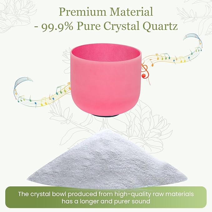 432HZ 8 Inchs C Note Red Frosted Crystal Singing Bowl for Meditation Healing Yoga Chakra Quartz Crystal Sound Bowls with Heavy Duty Carry Case and Rubber Mallet,Suede Striker,O-rings - Bloomnest