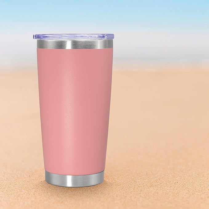 20 oz Tumbler Coffee Travel Tumblers Bulk with Lid Stainless Steel Double Wall Vacuum Insulated Mug Powder Coated Cups fit Car Cupholder for Hot and Cold - Pink, 4Pack