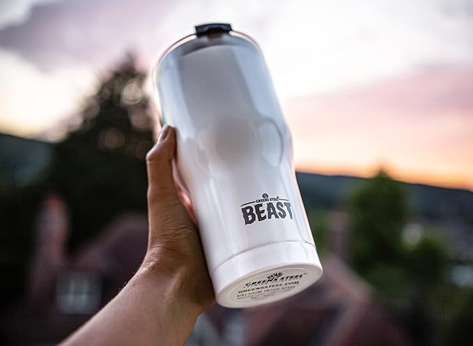 BEAST Insulated Coffee Mug – 900 ml I Arctic White I Stainless Steel I Reusable, Insulated Cups I 2 Straws and Cleaning Brush, Double Walled Travel Coffee Thermos I Hot or Iced Coffee - Bloomnest