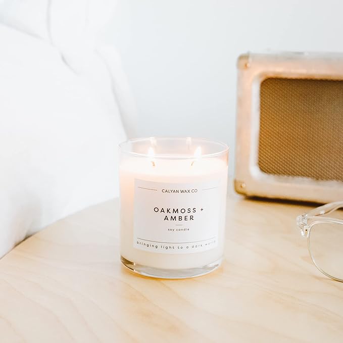 Calyan Wax Co. 2 Wick Candle, Oakmoss + Amber Scented Candle, 37 Hour Burn Time, Aromatherapy Soy Candles, Non Toxic & Vegan Soy Wax, Glass Tumbler Scented Candles, 8.8oz - Bloomnest
