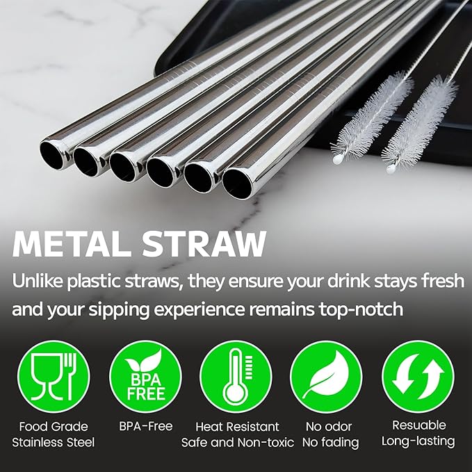 MIMORE Metal Straw for Owala 40 oz - 6 PCS Satinless Steel Straws Compatible with Owala Straw Replacement - Resuable & Dishwasher Safe Mimore