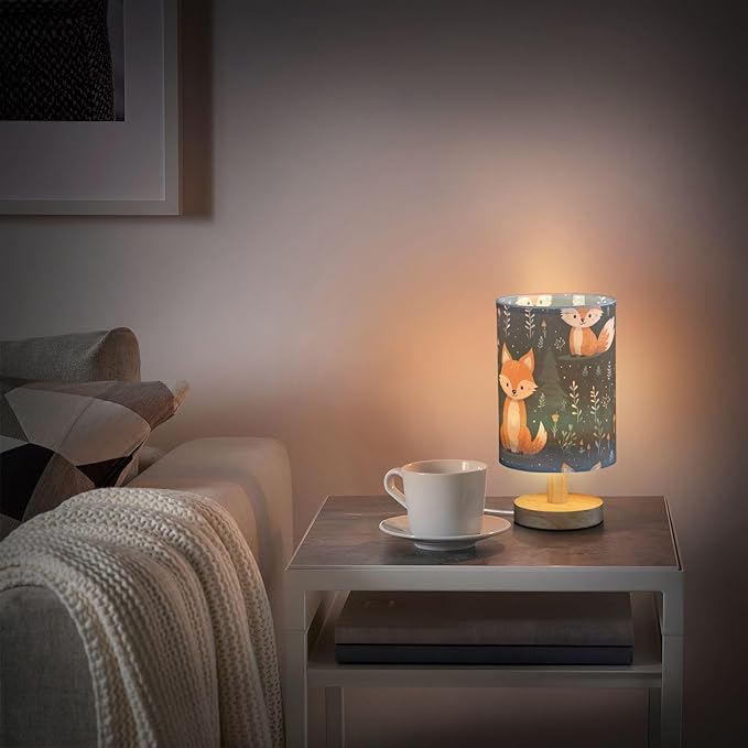 Bedside Lamp Cute Fox Animal Table Lamp with USB Port Wood Base for Living - Bloomnest
