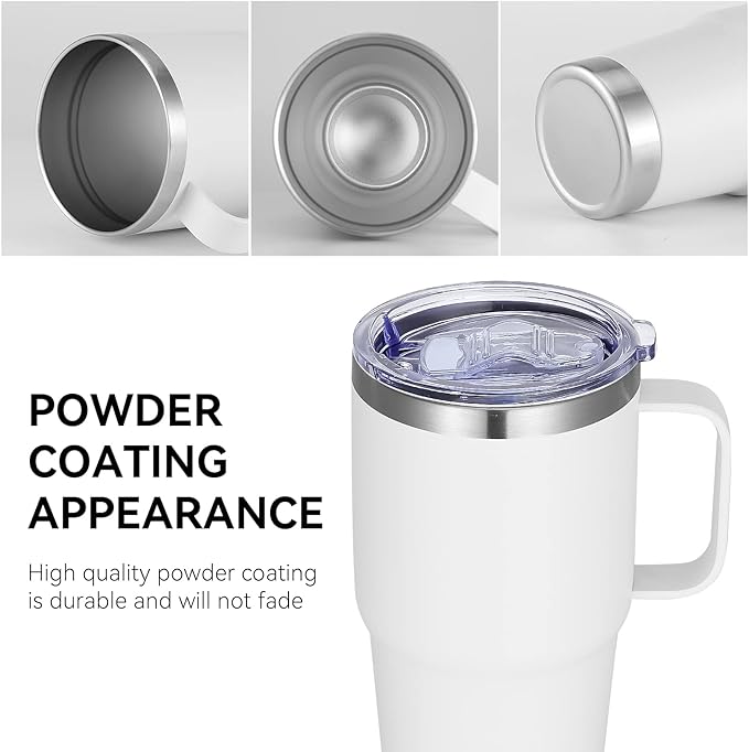 VEGOND 20 oz Tumbler Bulk with Handle Lid and Straw, Stainless Steel Insulated Travel Coffee Mug Set, Spill Proof Double Wall Metal Tumblers Cups, New White 12 Pack - Bloomnest