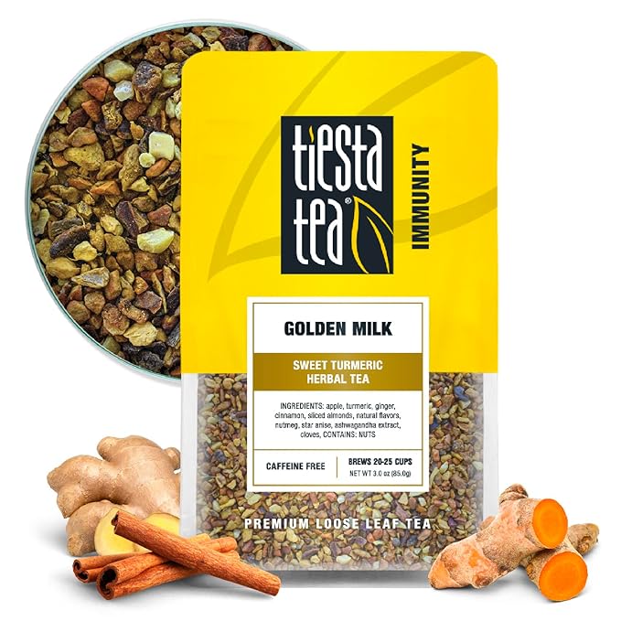 Tiesta Tea - Golden Milk, Loose Leaf, Sweet Turmeric Herbal Tea, Non-Caffeinated Herbal Blend, Makes Hot or Iced Up to 20-25 Cups, 3oz Resealable Pouch - Bloomnest