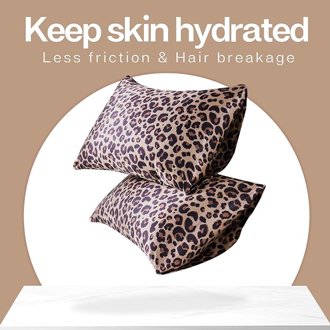 MR&HM Satin Pillowcase for Hair and Skin, Silk Satin Pillowcase 2 Pack, Toddler Size Pillow Cases Set of 2, Silky Pillow Cover with Envelope Closure (13x18, Brown Leopard) - Bloomnest
