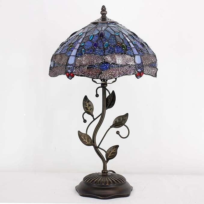 Tiffany Lamp Table Lamp Stained Glass Desk Lamps 12X12X19 Inches Reading Light Decor Bedroom Living Room (Blue Cloudy Dragonfly Style) - Bloomnest