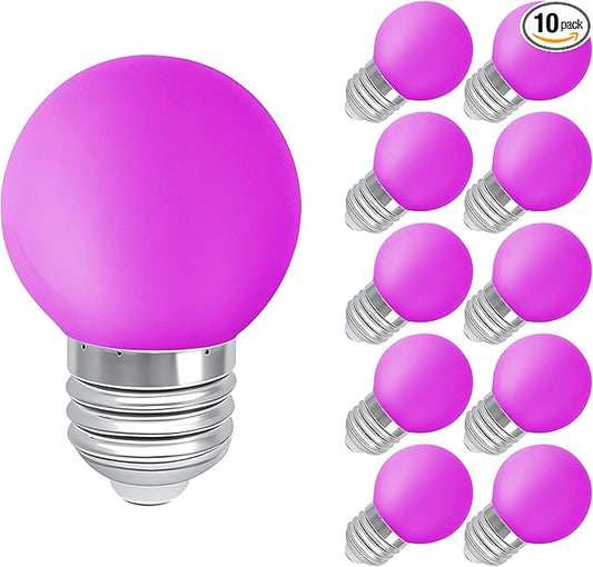 Dark Purple Pink Light Bulbs 1 Watt Low Lumen LED Night Light Bulb 10 Watt Equivalent E26/E27 Medium Base Mood Lighting for Wedding Party Bar Holiday Festival Halloween Christmas Room Decor 10Pack - Bloomnest