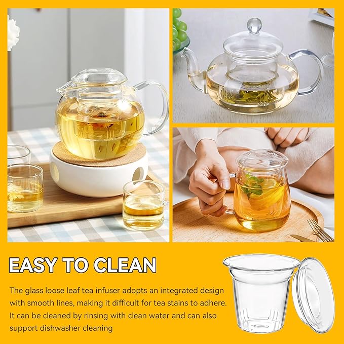 Glass Tea Infuser with Dual-Purpose Lid/Coaster for Teabloom, Glass Tea Strainers for Loose Tea-leaves, Universal Steeper for Teapots, Mug, Bottle, Cup, Travel Tumblersm Microwave & Dishwasher Safe - Bloomnest