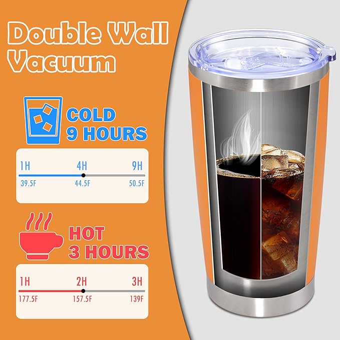 20oz Tumbler Bulk Stainless Steel Tumbler Cup with Lid Vacuum Insulated Double Wall Travel Mug, Durable Powder Coated Travel Coffee Tumbler Mug for Hot & Cold Drinks, Orange,8 Pack - Bloomnest