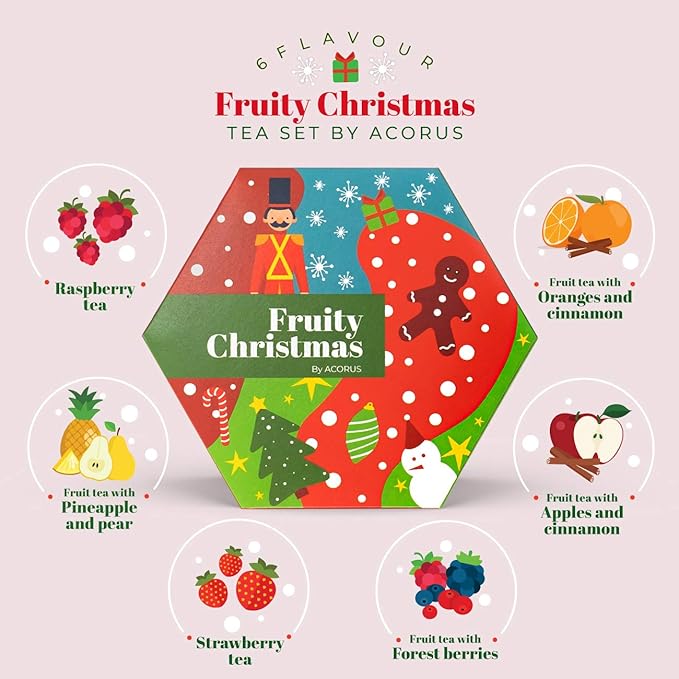 ACORUS Fruity Christmas Tea Set, Fruit Tea Gift Set, 60 Assorted Tea Bags Variety Pack, Fruit Tea Sampler, Specialty Tea Bags Individually Wrapped, Tea Gifts for Women, Men, Tea Lovers - Bloomnest