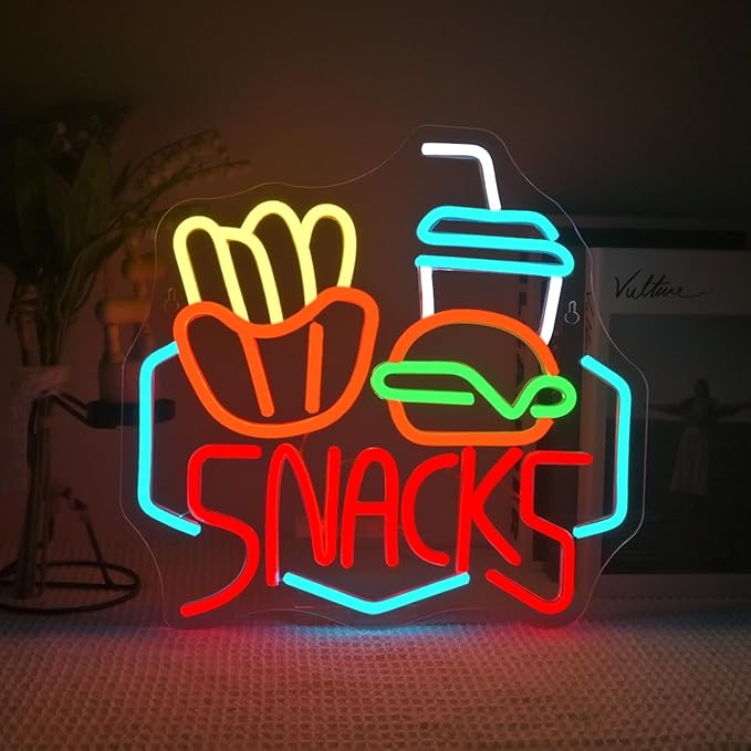 Lucunstar Snack Burger Fries Neon Sign LED Sign for Burger Shop Decor Hamburger LED Neon Light USB Connectivity Neon Sign with Dimming switch for Restaurant Kitchen Store Party Bar Sign - Bloomnest