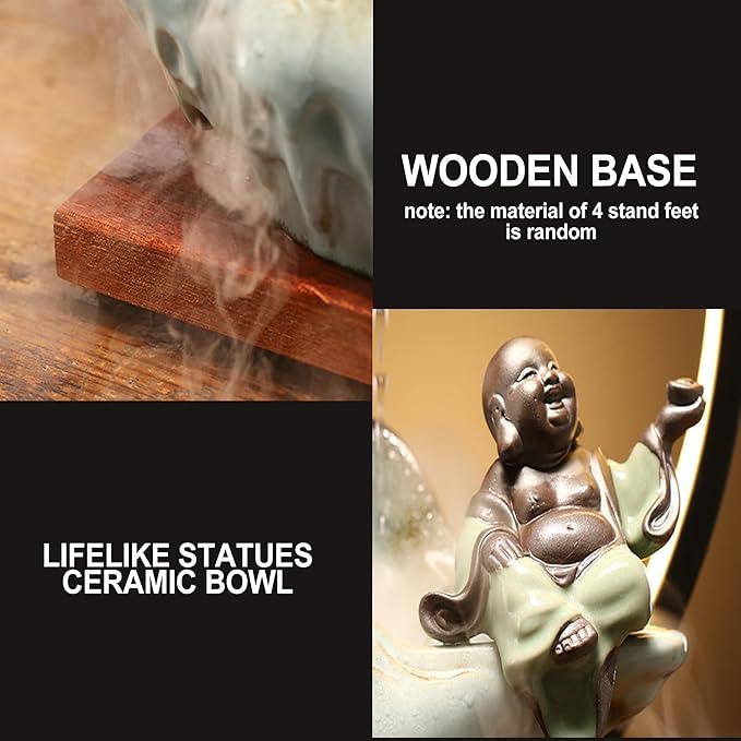 Buddha Tabletop Fountain Indoor Waterfall Fountain Office Tabletop Water Fountain with Lights Backflow Incense Burner Ceramic Indoor Zen Decor for Home Office Yoga Meditation (Buddha) - Bloomnest