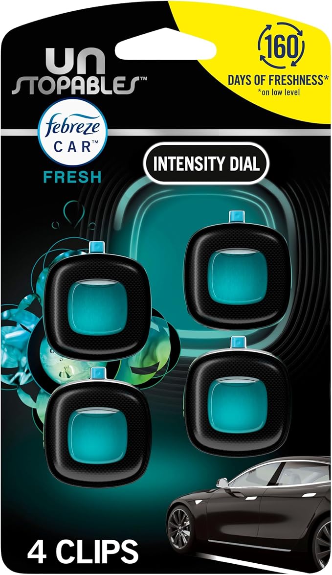 Unstopables Car Odor-Fighting Car Freshener Vent Clip Fresh Scent, .07 oz. Car Vent Clip, Pack of 4 - Bloomnest