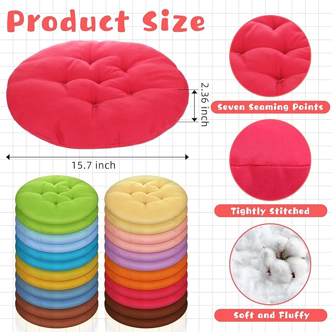 Tinideya 24 Pcs Round Floor Cushions Floor Pillows Meditation Seat Pillows Flexible Seating for Adults Kids, Chair Cushions for Classroom, Nursery, Living Room, Yoga(Medium 15.7 Inch,Colorful) - Bloomnest