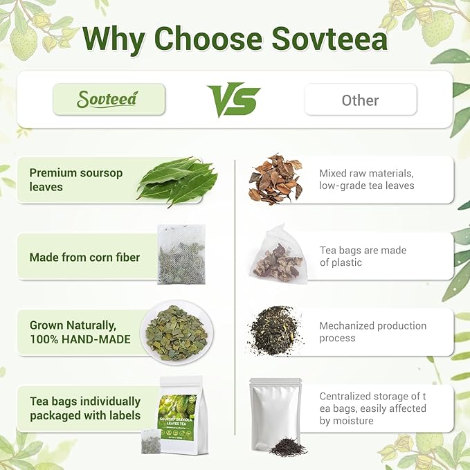 Soursop Tea, 100% Natural Soursop Leaves Tea Bags for Digestion, Immunity, Sleep Support & Healthy Skin, Caffeine Free, No Additives (80 Bags/2 Pack) - Bloomnest