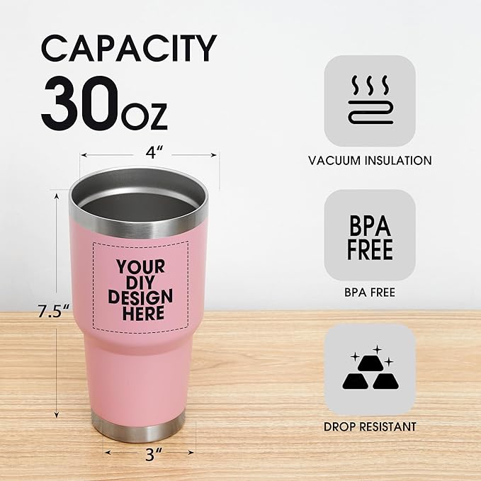 Personalized Custom Tumbler Print in USA 30oz Stainless Steel Coffee Cup with Lid & Straw Double Wall Insulated Tumbler with Colorful Text Logo Photo - Bloomnest