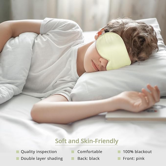 Kids Sleep Mask Eye Cover, 100% Real Natural Pure Silk Eye Mask with Adjustable Strap, Blindfold Kids Eye Mask for Sleeping, Eye Shade for Boys Girls and Adult, Pressure-Free Comfort (Light Green) - Bloomnest