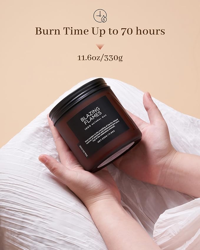 M&SENSE Blazing Flame Warm Winter Scented Candles, 11.6oz 70 Hours Long Lasting Candle for Home Decor Housewarming Gift, 2 Cotton Wick Natural Soy Wax Candle for Thanksgiving Chritsmas Holiday - Bloomnest