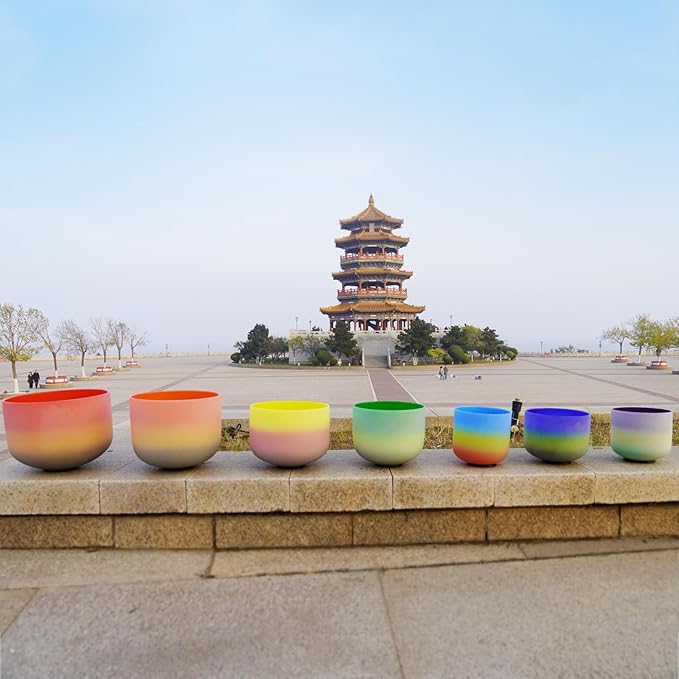 Hye-eun 432hz Crystal Singing Bowls,7-12 Inch Rainbow Colored Quartz Sound Bowl Set of 7pcs with Carrying Case for Yoga Sound Healing Instrument Meditation - Bloomnest