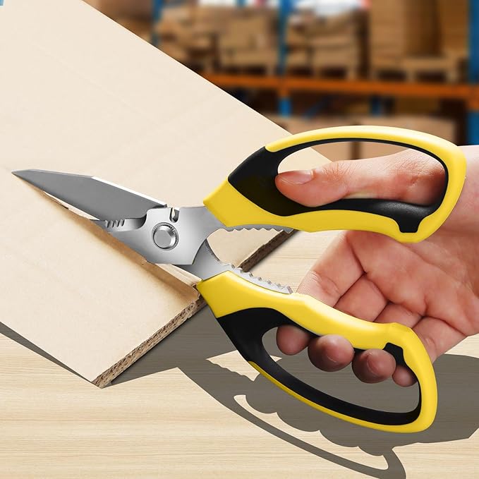 Utility Scissors Heavy Duty: 8-Inch sharp Scissors All Purpose heavy duty, Serrated Blades Cut Carpet, Cardboard, Wire, Leather, Fabric, Multipurpose Shears for Kitchen, Garden, Office, Craft - Bloomnest