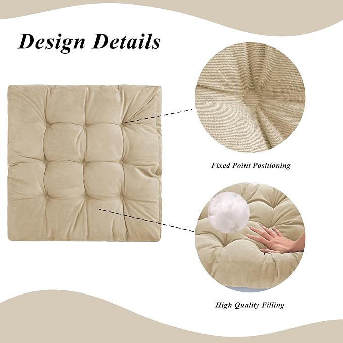 Meditation Floor Pillow 22×22 Inch 1 Pack Large Floor Cushions for Adults Square Tufted Corduroy Floor Pillows for Yoga Living Tatami Room Beige - Bloomnest