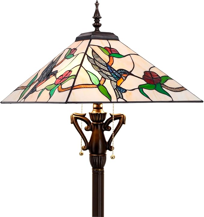 Tiffany Floor Lamp Amber Hummingbird Mission Style Stained Glass Standing Reading Light 16X16X64 Inch - Bloomnest