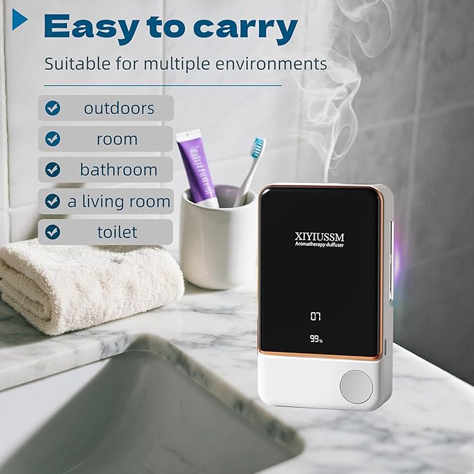 Waterless Essential Oil Diffuser for Home & Office Cordless Battery Operated Aroma Diffuser with 7 Mist Levels, Ultrasonic Air Freshener for Large Rooms Bedroom Bathroom Car Small & Portable - Bloomnest
