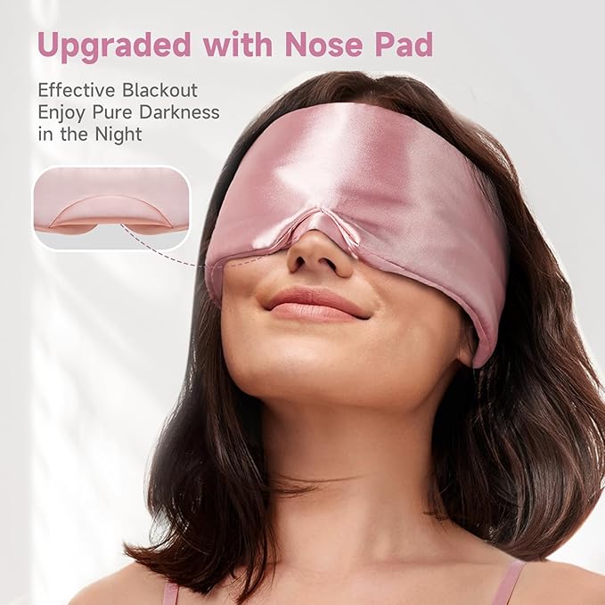 Umisleep Soft Sleep Mask, Blackout Eye Mask for Side Sleepers, Women Men Sleeping Mask, Anti-Wrinkle & Softer Than Real Mulberry Silk Eye Cover, Satin Blindfold with Adjustable Band, Pink - Bloomnest