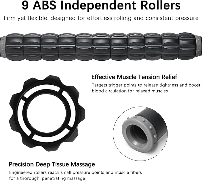 Muscle Roller Massage Roller Stick- Deep Tissue Fascia Blaster for Myofascial Pain Relief, Lymphatic Drainage & Body Sculpting, Handheld Physical Therapy & Recovery Tool (Gray black-18 inch) - Bloomnest