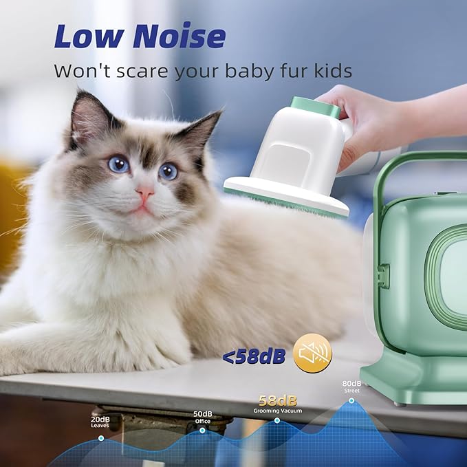 Dog Grooming Kit with Vacuum, All-in-One Pet Grooming Vacuum for Dogs and Cats, Low Noise Pet Hair Clipper & Shedding Brush, Dog Hair Remover, Cat Pet Groomer Set with Cleaning Brushes, Green - Bloomnest