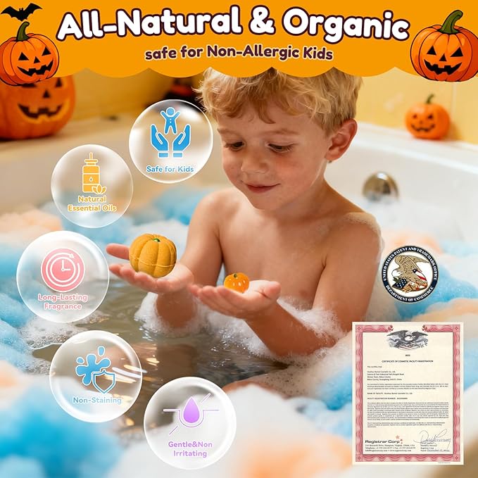 Halloween Bath Bombs for Kids Gifts: 9 Pcs Pumpkin Bath Bomb with Toys Inside Surprise Spider Light up Bath Toy Spooky Basket Stuffers for Kid Boys Girls Ages 3+ Bubble Fall Shower Steamers Bathroom - Bloomnest