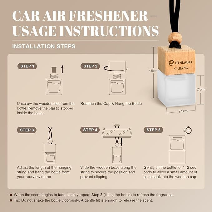 Car Air Freshener Hanging 3 Pack - 1 Way, Dream On, Cabana Hotel Collection Diffuser Oil Inspired The One Hotel, Car Fresheners for Women & Men, 45+ days Long Lasting, 0.27 FL OZ/8ML - Bloomnest