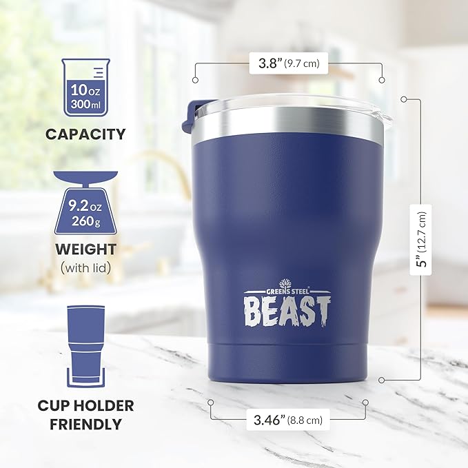Beast 10 oz Tumbler Stainless Steel Vacuum Insulated Coffee Ice Cup Double Wall Travel Flask (Royal Blue) - Bloomnest